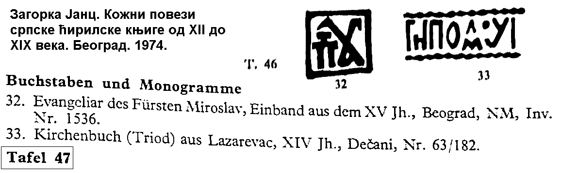 Монограммы переплетчика на сербских рукописях.